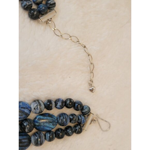 DRT Desert Rose Trading Necklace Three-Strand Blue Agate Beads & 925 Sterling - Picture 4 of 8